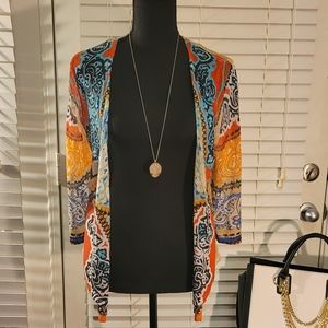 Chicos 3/4 Sleeve Open Sweater Geometric Multicolor Lightweight Size 0 (Small 4)